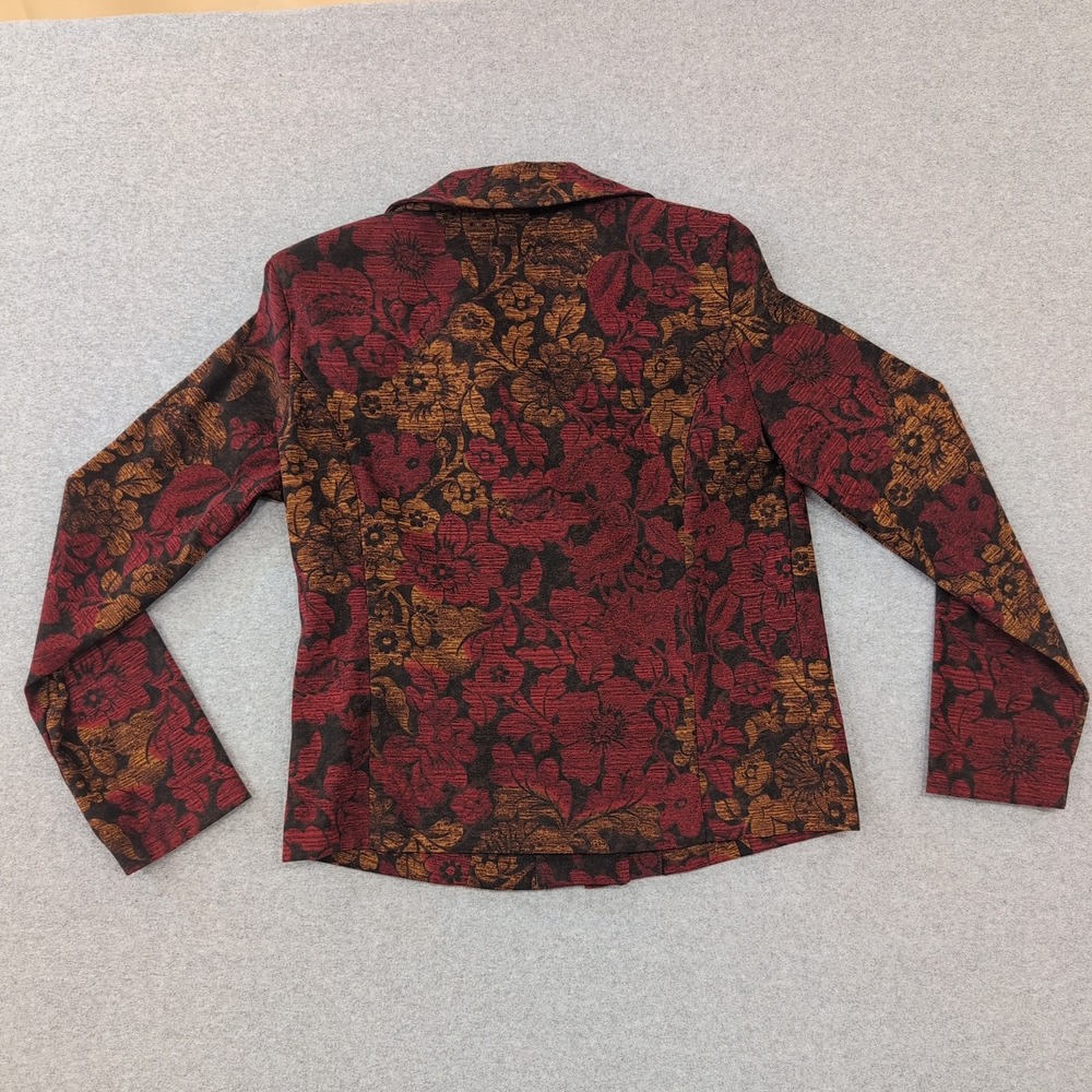 Briggs New York Floral Tapestry Blazer Jacket Size Medium Red Brown Career - Picture 2 of 6